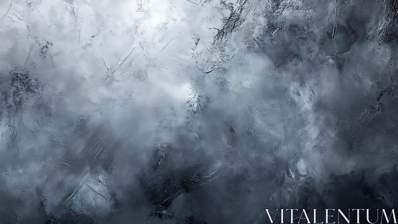 Abstract dark gray textured painting with cloudy brush strokes.