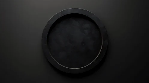 Matte black circular plate on dark minimal background.