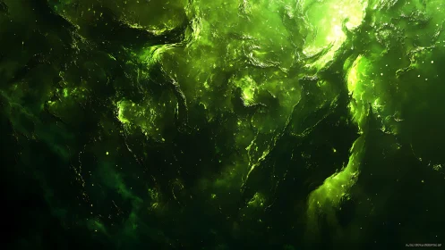Luminescent Nebula Grid in Deep Emerald Abstract Space.
