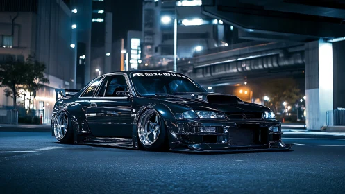 Midnight drift machine prowls neon-slicked city canyons.