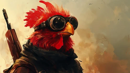 A Spirited Red Bird Adventurer Ready for Action