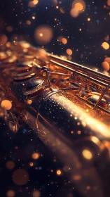 Golden saxophone glows softly in a dreamy jazz shimmer.