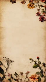 Aged botanical margin with asymmetrical floral distribution.