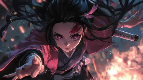 Dynamic anime heroine captured mid-leap with dramatic motion blur