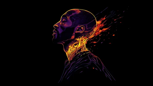 Luminous profile portrait glowing with inner fiery energy.