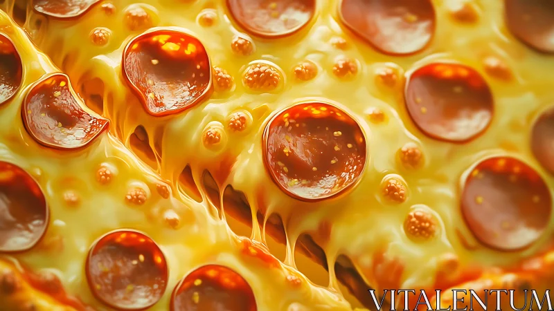 Close-up pepperoni pizza with hyper-detailed molten cheese dynamics