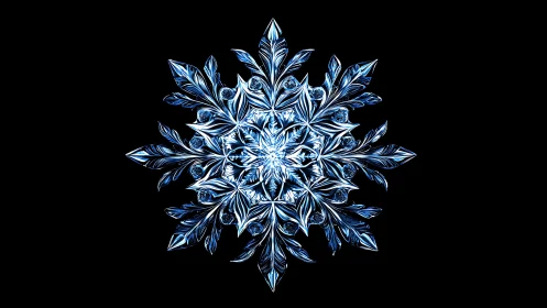 Icy mandala radiates crystalline symmetry against black void.