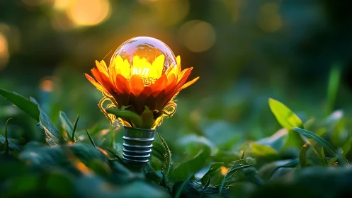 Glowing flower lightbulb merges nature and clean innovation