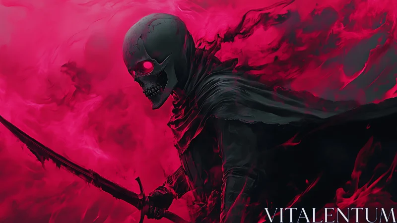 Crimson wraith swordsman advances through vaporous inferno veil