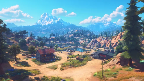 Dusty mountain outpost dozes beneath bright crystal peaks