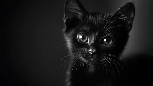 Black Cat Portrait in Monochromatic Lighting Study