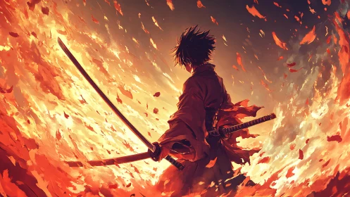 Sword-wreathed wanderer conducts a blazing storm of embers