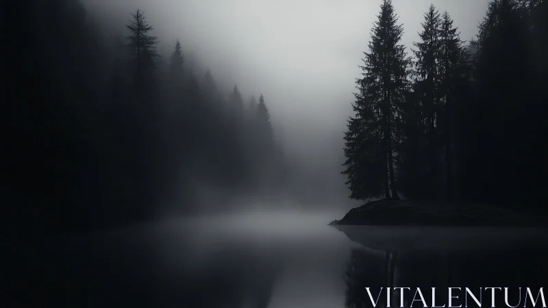 Quiet misty forest lake settles into a calm dark hush