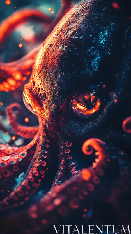 Fiery deep sea octopus swirling through glowing currents.