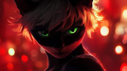 Anthropomorphic feline portrait uses high contrast lighting