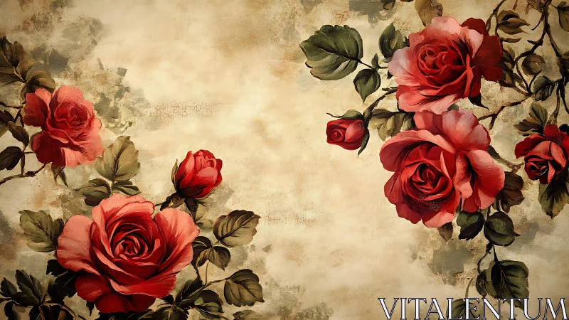 Timeless Roses: Vintage Elegance on Faded Canvas.