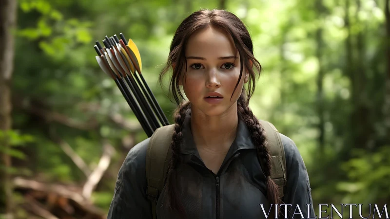 Young archer in forest, soft bokeh depth and directional rim light