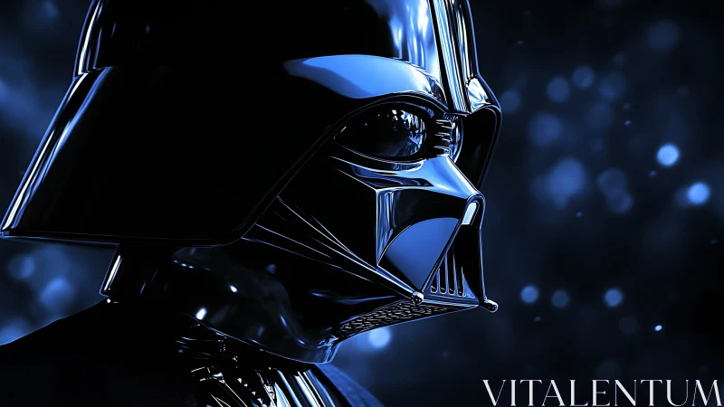 Dark armored sci fi villain helmet rendered in blue light