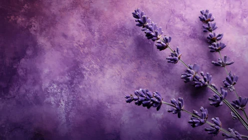 Lavender flowers against textured purple background.
