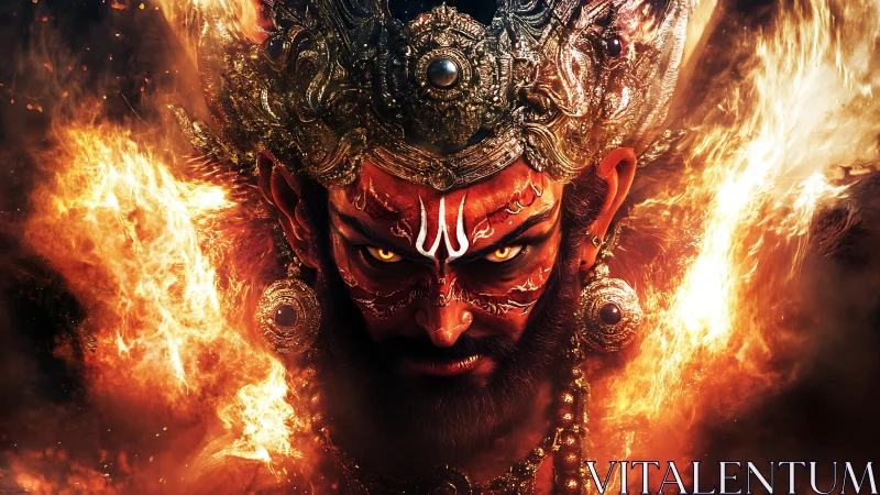 Mythic fire deity portrait with ornate crown and molten aura