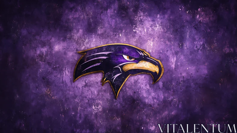 Stylized purple hawk emblem over textured grunge field.