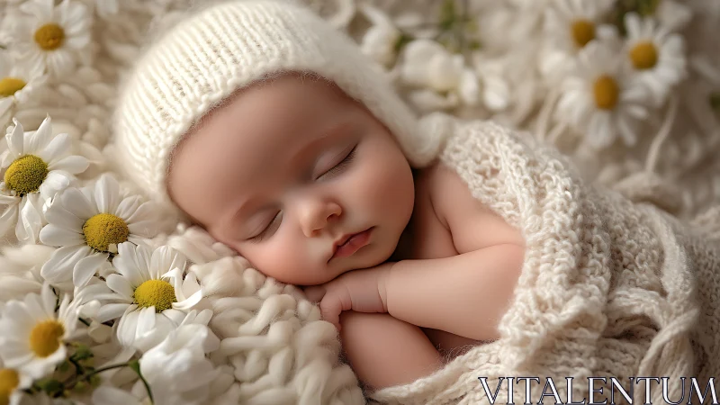 Newborn sleeps peacefully wrapped in soft cream knit blanket