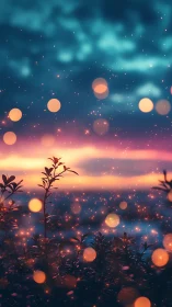 Glowing twilight garden wrapped in dreamy sunset light.