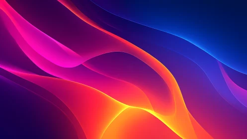 Neon gradient waves flow across deep blue digital horizon.