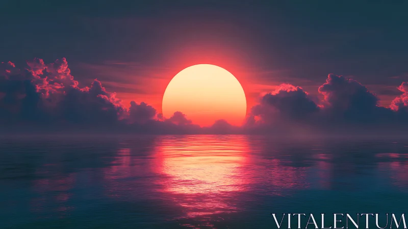 Neon horizon sunset renders cinematic glow over reflective sea