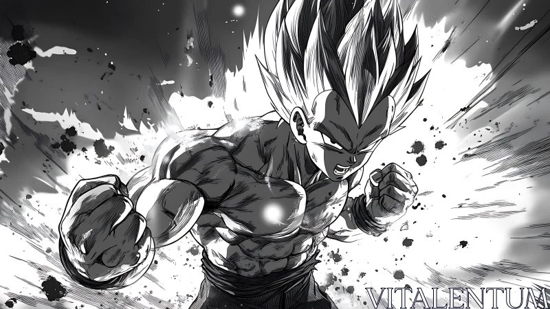 Volt-charged warrior erupts in monochrome battle roar.