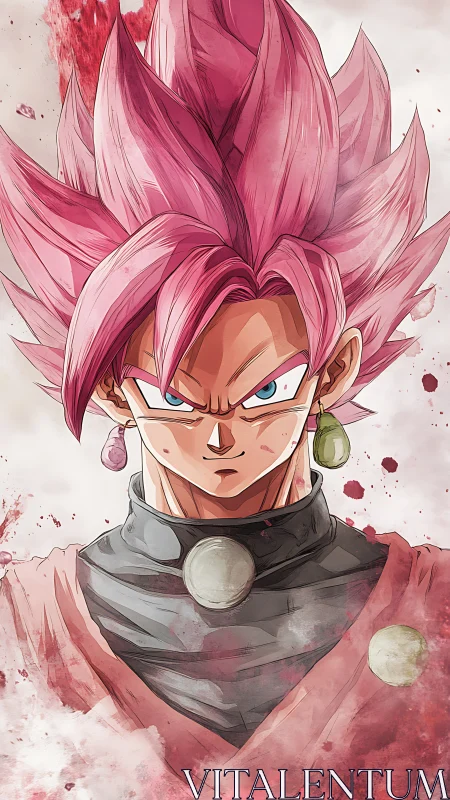 Pink-haired anime warrior stands rigid amid crimson mist