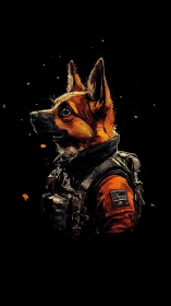 Dog astronaut portrait shows detailed suit and profile
