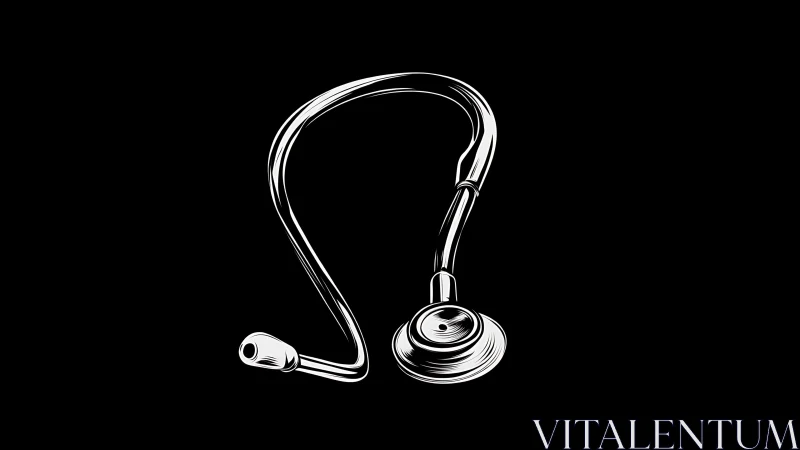 Stethoscope illustration shows monochrome medical device loop