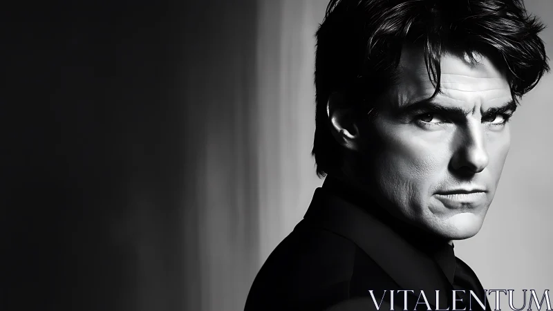 High-contrast monochrome male portrait with dramatic key lighting