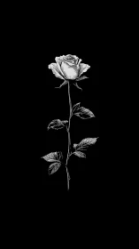 Monochrome rose illustration on plain black background.