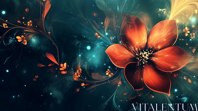 Radiant orange fractal flower blooms within luminous nebular field