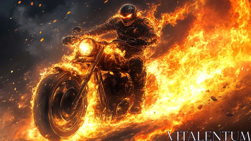 Inferno rider carving molten trails through the night sky.