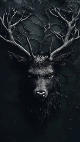 Nocturnal stag effigy merges antlers with branching voids