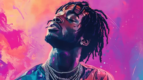 Vibrant digital portrait with neon gradients and dynamic glow.