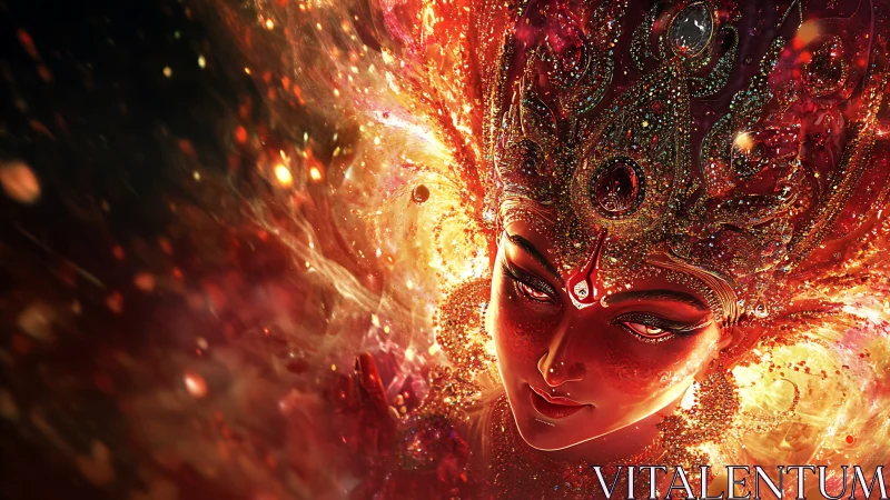 Radiant fiery goddess portrait rendered in glowing detail.
