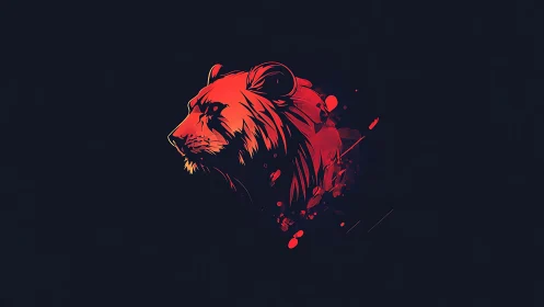 Stylized red lion profile illustration on dark background.