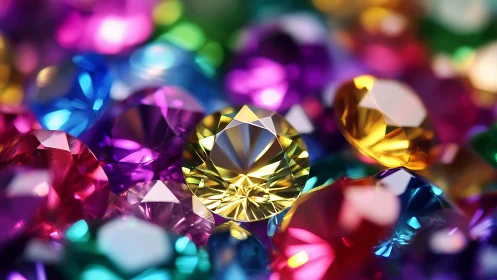 Close-up view of assorted multicolored faceted gemstones.