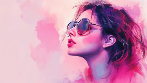 Sunlit daydream girl in bold pink and purple shades.