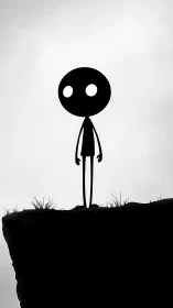 Minimalist stick figure silhouette on cliff edge composition.