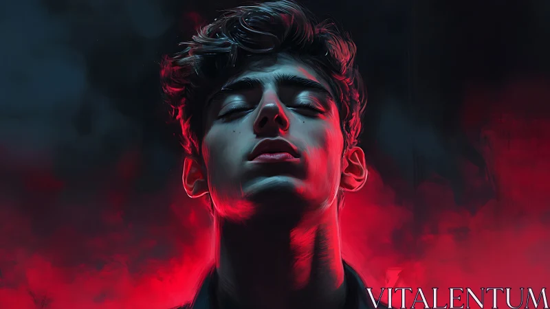 Young man in dramatic red and blue digital portrait.