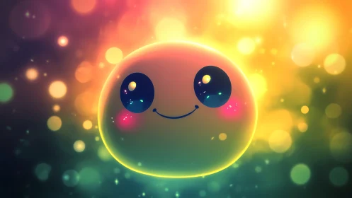 Glow-orb cutie drifting through neon bubble twilight.