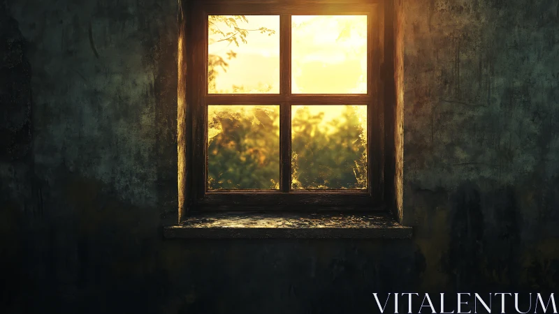 Rusty wall cradles a glowing window into forgotten summer