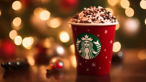 Holiday mocha crown rises amid glittering bokeh constellations