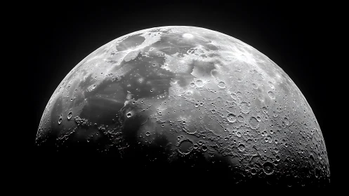 Lunar surface captured in high-contrast telescopic close-up view