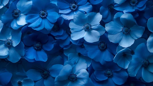 Blue Anemone Flowers Clustered Overhead View.